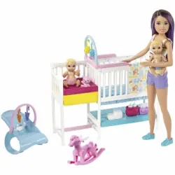 Barbie Skipper - ¡Hora de la Siesta! Muñeca Canguro con Bebés y Accesorios