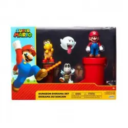 Glop Games - Super Mario - Diorama Dungeon Super Mario con 3 Figuras y 2 Accesorios Accionables ㅤ