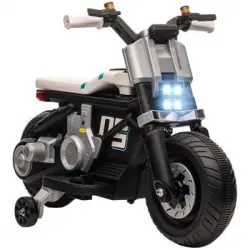 Moto Eléctrica Infantil 6v Con Música Ruedas Auxiliares Blanco Homcom