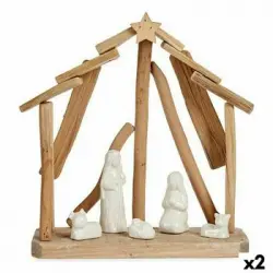 Belén De Navidad Cerámica Marrón Blanco 2 Unidades 25 X 28 X 10 Cm Natural Madera (2 Unidades)