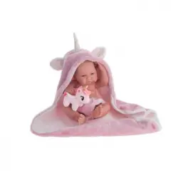 Muñeca Recien Nacida Nica Con Mantita Unicornio 42 Cm (cuerpo Vinilo)