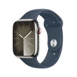 Apple Watch S9 LTE  45mm Caja de acero inoxidable Plata y correa deportiva Azul tempestad - Talla  M/L