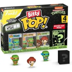 Funko - Pack 4 figuras Bitty Pop! Ninja Turtles - Leonardo, Michelloangelo, April O'Neil y minifigura sorpresa (Varios modelos) ㅤ