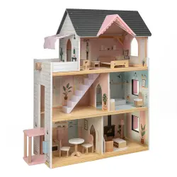 Casita de muñecas de madera con ascensor