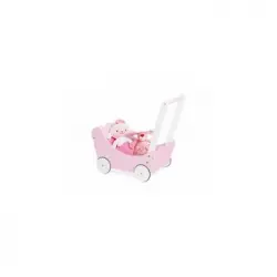 Coche De Muñecas Pinolino Jasmine Completo 4 Piezas Lacado Mdf Rosa Y Lacado Blanco