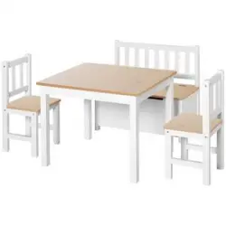 Homcom - Conjunto Mesa + Banco + 2 sillas infantiles Madera