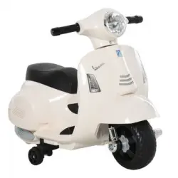 Moto Eléctrica Vespa Para Niños 18-36 Meses Faro Bocina Blanco Homcom