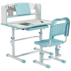 Homcom - Escritorio y silla ajustable Azul y Blanco