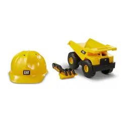 Cat - Set Vehículo 25 cm de Construcción Rastrillo y Casco para arena Cat.