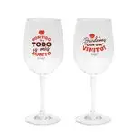 Mr Wonderful Set de 2 copas de vino Contigo todo es más bonito. ¡Brindemos con un vinito!