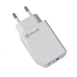 Cargador Muvit for change  1 USB QC 3.0 18W+1 Tipo C PD 20W Blanco