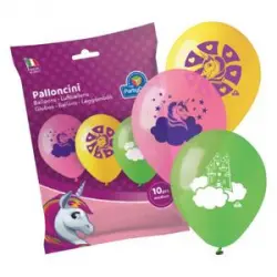 Bolsa con 10 globos medianos unicornio