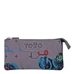 Estuche escolar triple Totto Tablero gris con robots