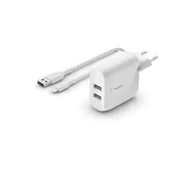 Cargador de pared doble Belkin BoostCharge USB-A 24 W Blanco