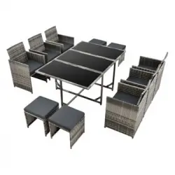 Set De Muebles De Jardín Laredo - 11-piezas - Conjunto De Muebles De Exterior Con Cojines - Terraza - Patio - Set De 6 Sillones - 4 Pufs - Mesa -