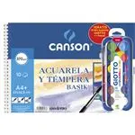 Bloc de dibujo promo A4 Canson Basik acuarela + 12 mini acuarelas + pincel